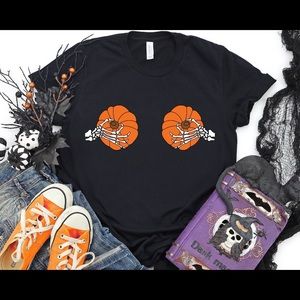 Skeleton hands pumpkin nips shirt